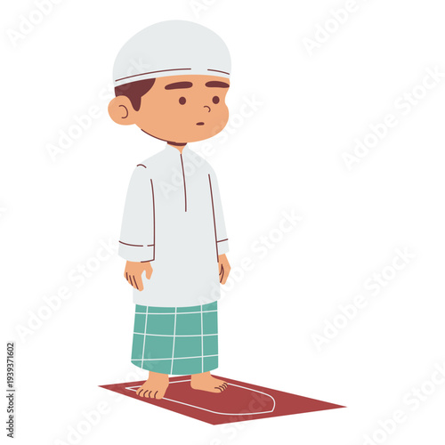 Illustration of an boy praying on mat i'tidal