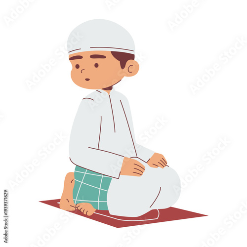 Illustration of an boy praying on mat salam