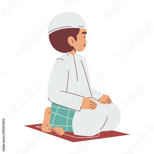 Illustration of an boy praying on mat salam