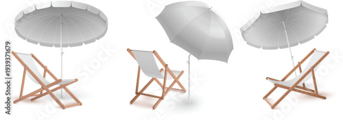 Coastal holiday elements with red striped chair and umbrella vector
