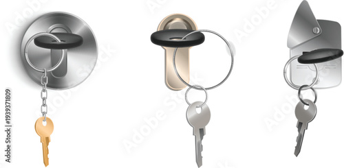 Group of different metal keys for house and car vector