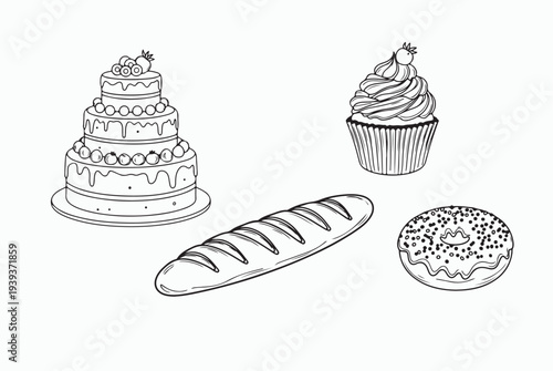 Artisan Bakery and Sweet Pastry Illustration Set