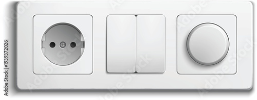 Modern triple power socket plate with double switch button vector