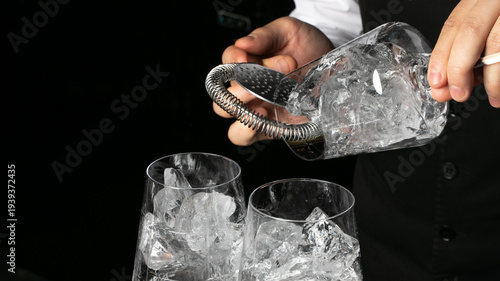 Принти на полотні Bartender's hands summon crystalline ice symphony, cocktail alchemy ritual, wint