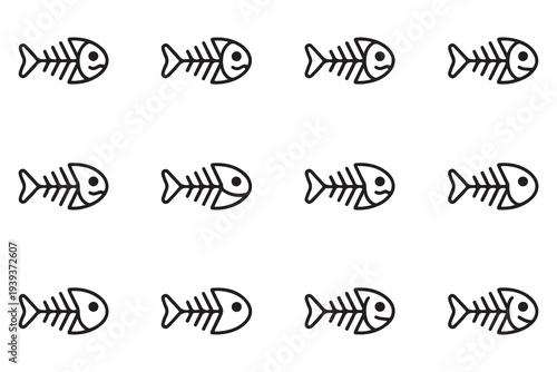 Cartoon Fish Bone Icons Pattern Vector Illustration