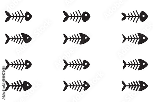 Minimalist Fish Bone Silhouette Icons Set