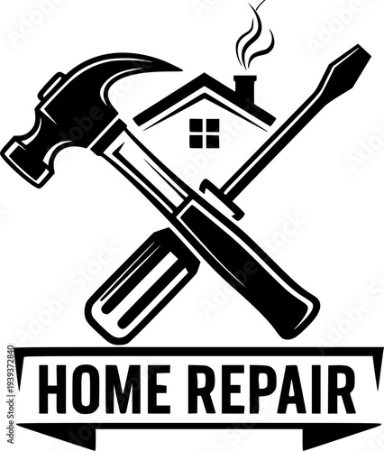 Stylized black and white drawing of a hammer and screwdriver