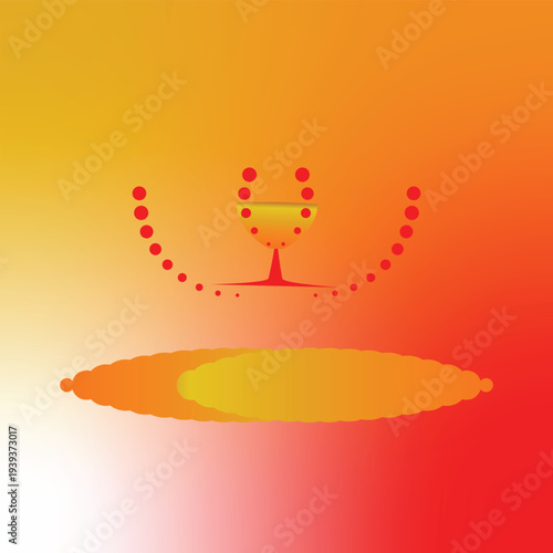 Red and yellow abstract circles and glass shape on gradient background