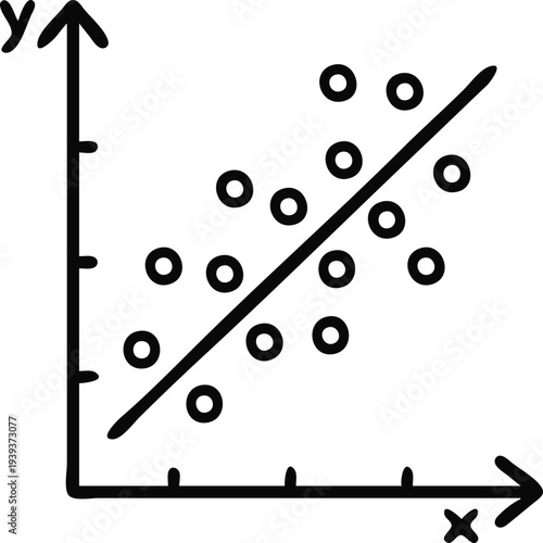 Regression icon with line graph and data points. Statistical analysis and machine learning symbol, line style for data science