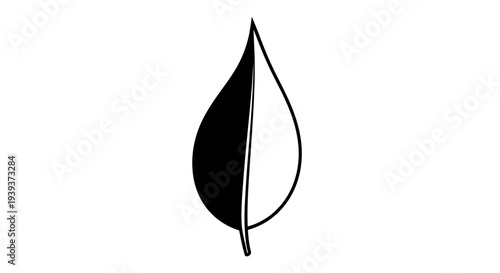 Abstract Leaf Symbol, Half Black, Half White, Minimalist Design, Nature Concept