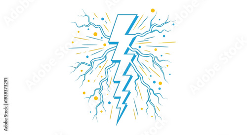 Abstract lightning bolt with radiating lines and dots, symbolizing energy, power, and speed.