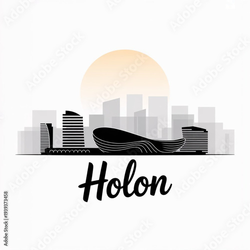 Holon Skyline Silhouette — Modern Cultural City of Central Israel Vector Illustration