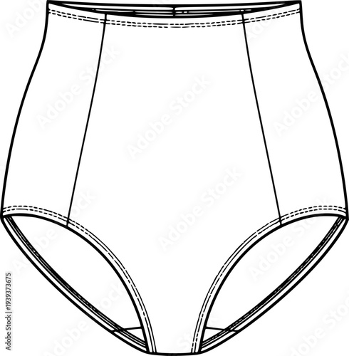 Technical flat sketch of womens high waisted briefs