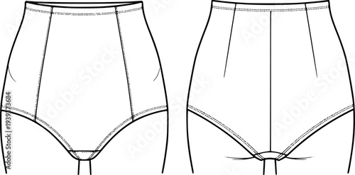 Technical flat sketch of womens high waisted briefs