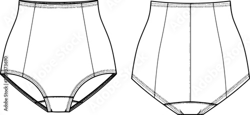 Technical flat sketch of womens high waisted briefs