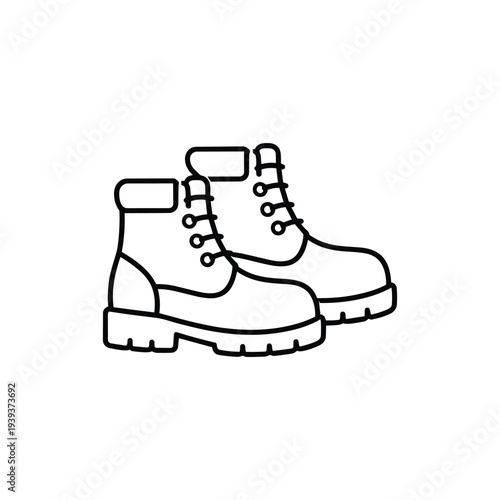 Work safety boots line icon black and white protective footwear illustration for construction and industrial safety