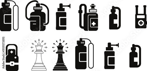 Fire extinguisher icons and fireworks display