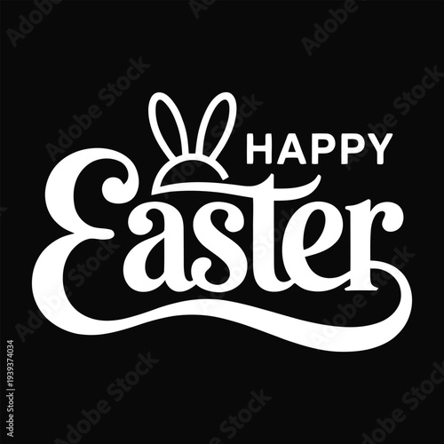 Easter holiday greeting card with bunny ears and text on solid background