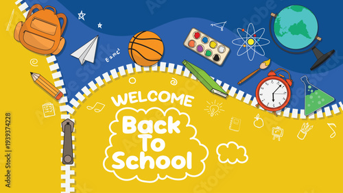 Welcome Back to School Banner with Educational Supplies