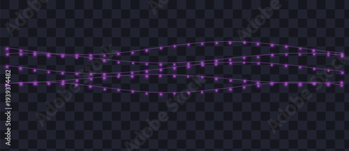 Wavy rows of vibrant purple string lights glow softly against a dark transparent visual field