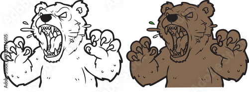 Colorful & Angry Bear Bold Outline Line Art