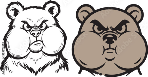 Colorful & Angry Bear Bold Outline Line Art