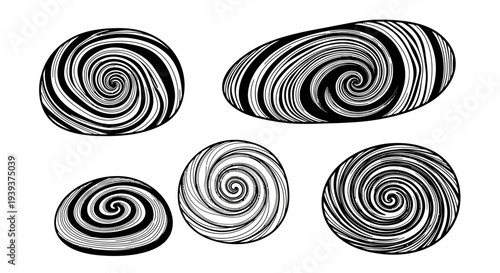 Abstract Swirl Patterns: Black and White Organic Shapes with Spiral Designs