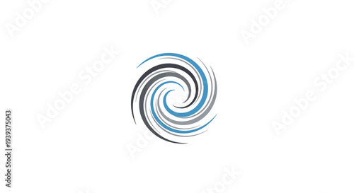 Abstract Swirl Vortex Blue Gray Black Lines on White Background