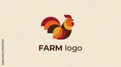 An artistic representation of a colorful logo showcasing a rooster, symbolizing a farming business and evoking a sense of agriculture, organic produce, and tradition in design.