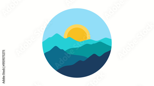 This captivating image features a stylized mountain landscape under a golden sun, illustrating the majesty of nature and inspiring adventure through scenic views.