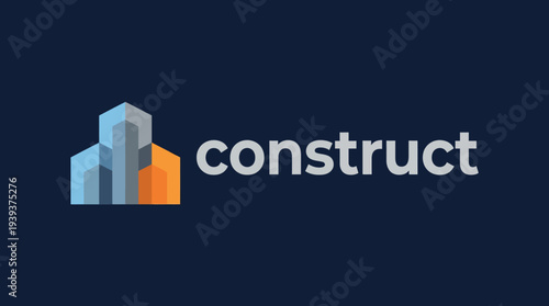 A stylish representation of modern building architecture featuring layered geometric shapes in colors of blue, orange, and gray, symbolizing innovation in construction.