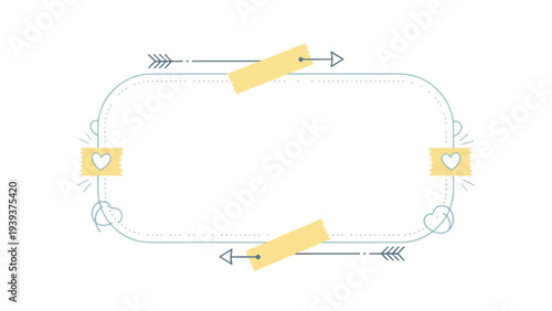 Illustration of a decorative frame with arrows and hearts on a white background.