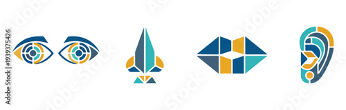Abstract Geometric Human Senses Icon Set Featuring Eye Nose Lips And Ear