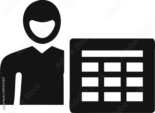 Person managing data in a structured table or spreadsheet icon for information organization