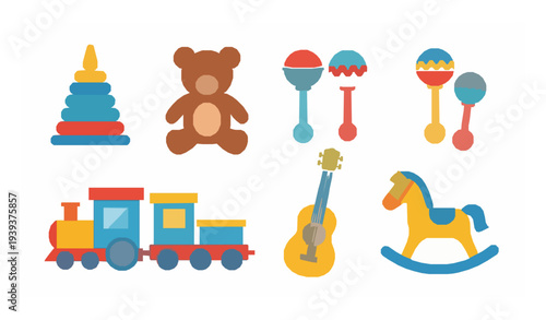 Nursery toy collection flat vector illustration for kids education