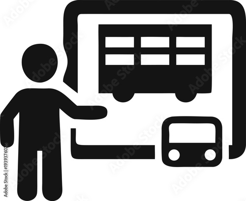 Person presenting diverse bus fleet options for public transportation or school services