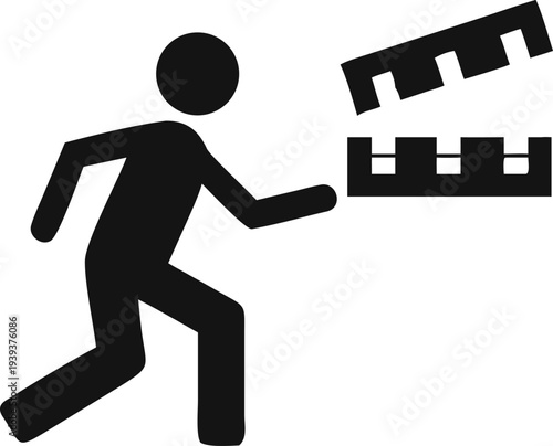 Person running fast from a movie clapperboard indicating a quick scene change or escape