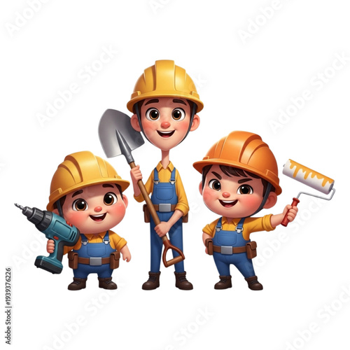 set of funny cartoon workers