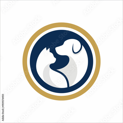 A heartfelt logo design featuring the silhouettes of a dog and cat, representing the bond between pets and their owners, while symbolizing love, care, and harmony in pet services.