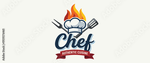 A striking logo design featuring a chef's hat and cooking tools, effectively representing culinary excellence, gourmet cuisine, and the vibrant world of cooking and food artistry.