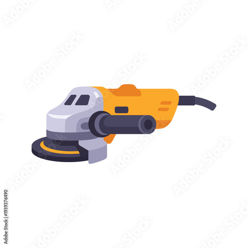 Handheld power grinder with circular disc and cord, colorful vector flat style illustration