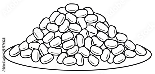 Pile of White Beans on Plate Outline Illustration