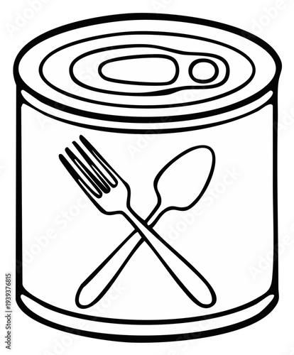 Canned food vector illustration with fork and spoon isolated on white