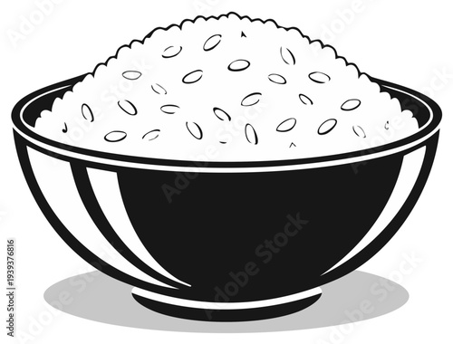 Simple Bowl of Rice Illustration Clean Black and White Food Icon