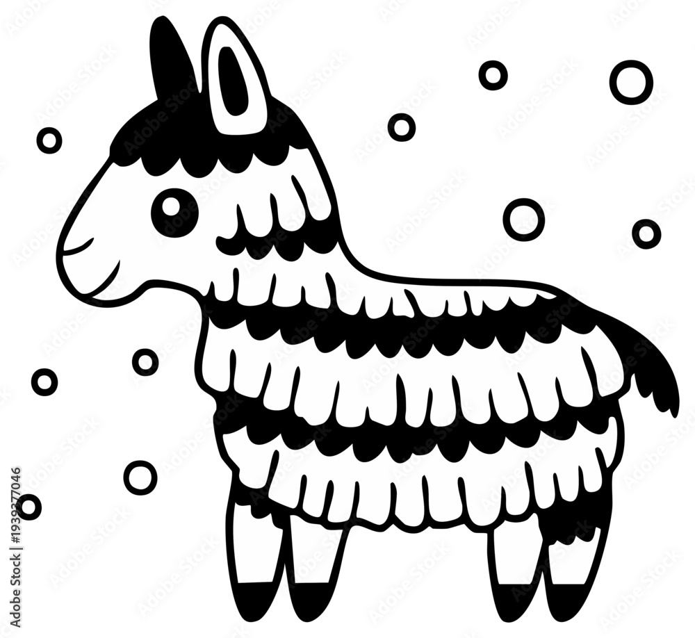 Fototapeta premium Llama Piñata Outline Festive Celebration Icon Fun Party Decoration Silhouette Black and White Design