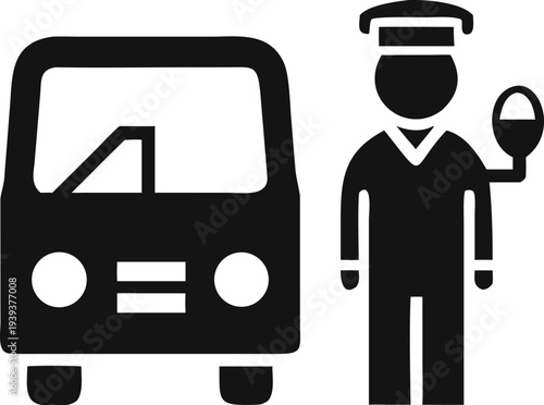 Professional bus driver standing proudly beside a public transportation vehicle