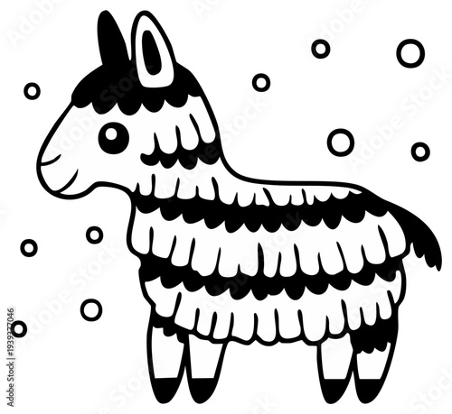 Llama Piñata Outline Festive Celebration Icon Fun Party Decoration Silhouette Black and White Design