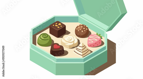 This delightful image shows an assortment of chocolates neatly packed in a beautiful box, perfect for gifting and celebrating moments of joy and indulgence in life.