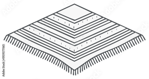 Isometric line art illustration of a traditional striped poncho with fringe