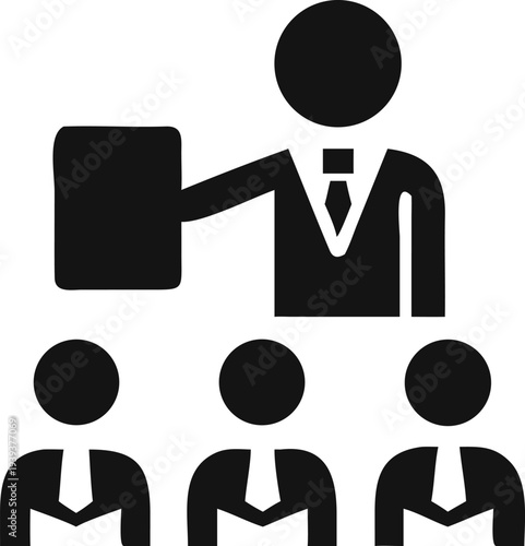 Professional Business Leader Presenting Important Documents to a Dedicated Team of Employees Icon